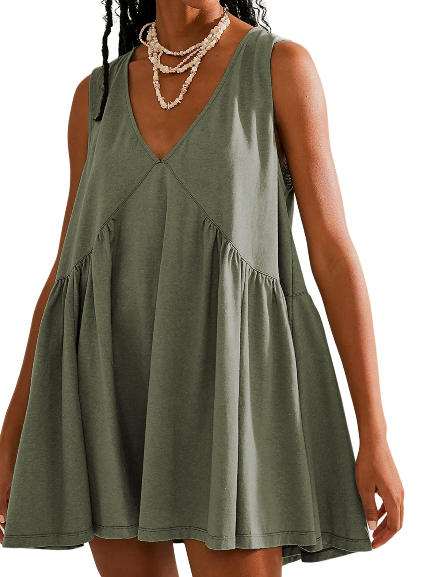 2024 damska sukienka mini bez rękawów z dekoltem w szpic (z kieszeniami)
