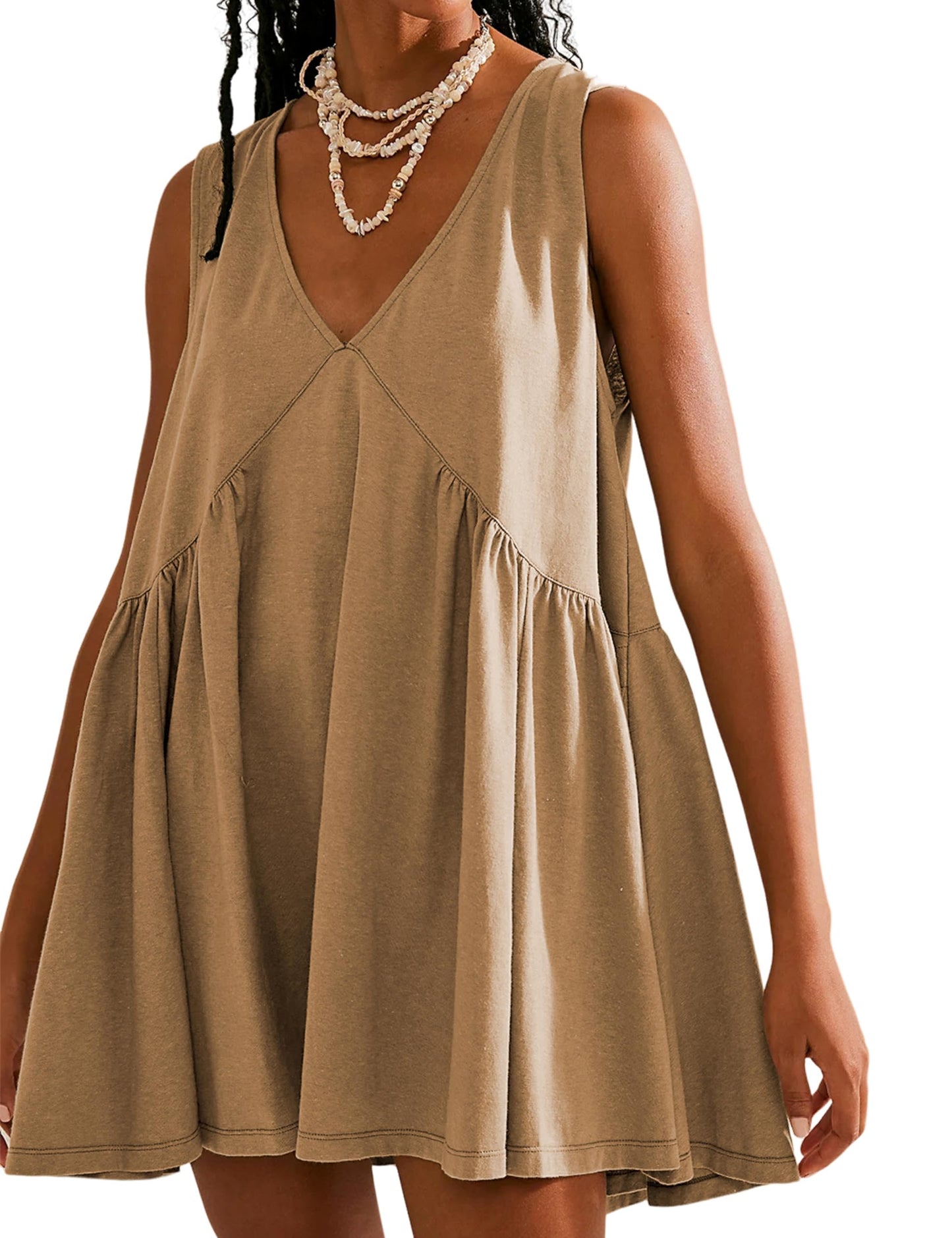 2024 damska sukienka mini bez rękawów z dekoltem w szpic (z kieszeniami)